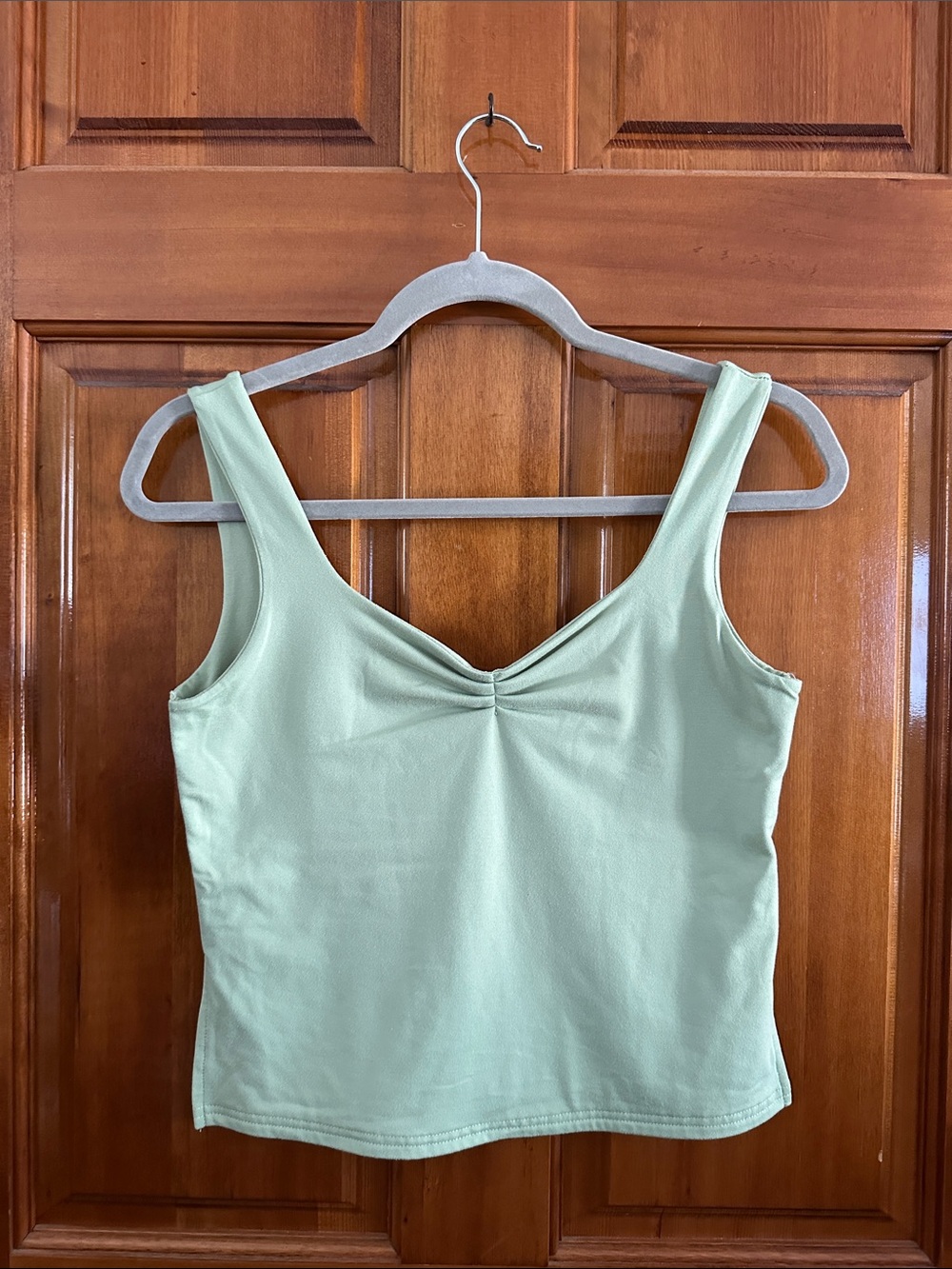 Sage Green Gathered V-Neck Tank Top